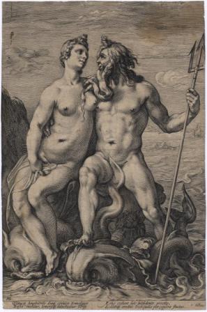 Neptun in Amfitrita, Hendrick Goltzius, okoli 1594, bakrorez